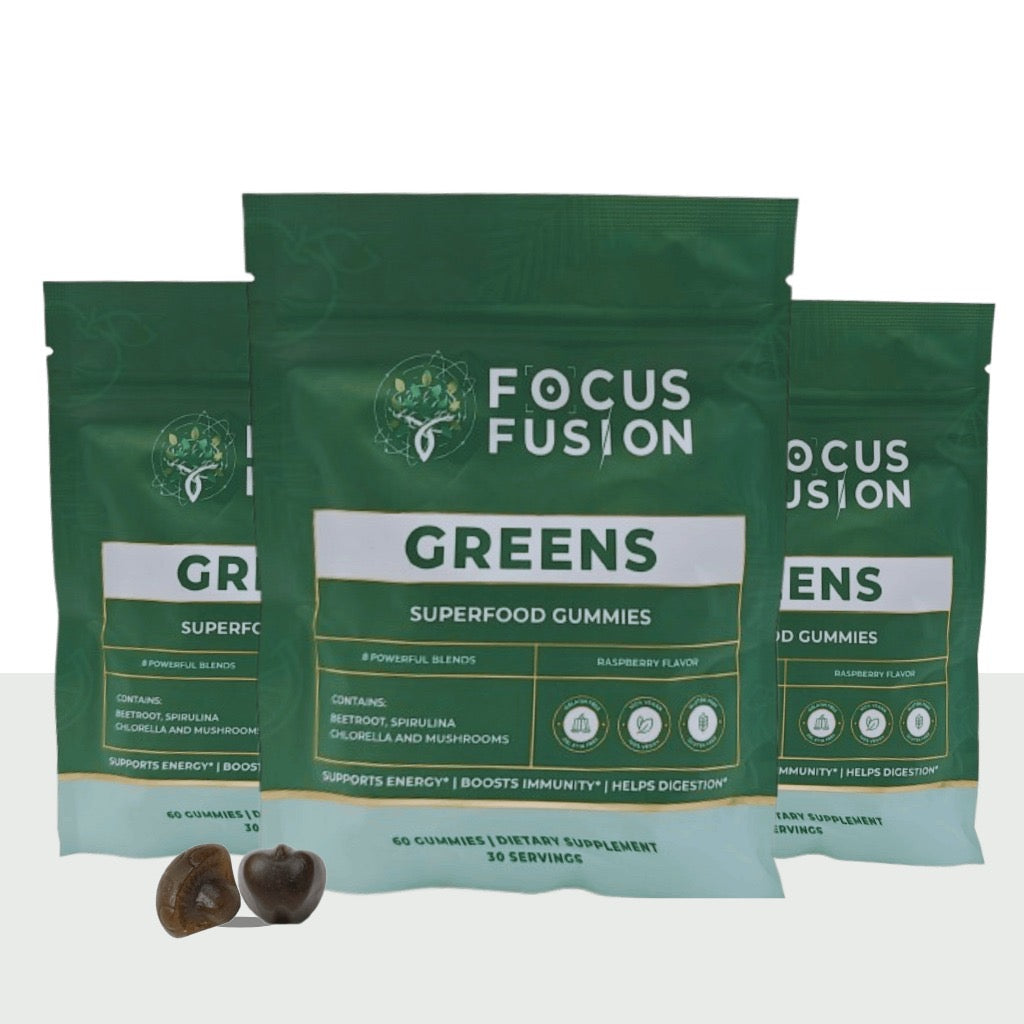 Focus Fusion Super Greens | 74+ Organic superfood gummies that boost energy, support gut health, detox, and immunity for daily focus and vibrant wellness | Natural Mix Berry Flavor | 60 Ct