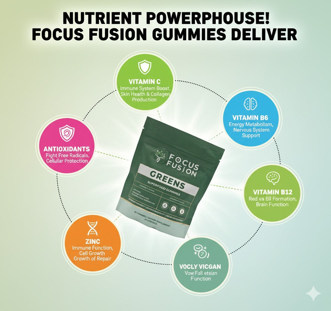 Focus Fusion Super Greens | 74+ Organic superfood gummies that boost energy, support gut health, detox, and immunity for daily focus and vibrant wellness | Natural Mix Berry Flavor | 60 Ct