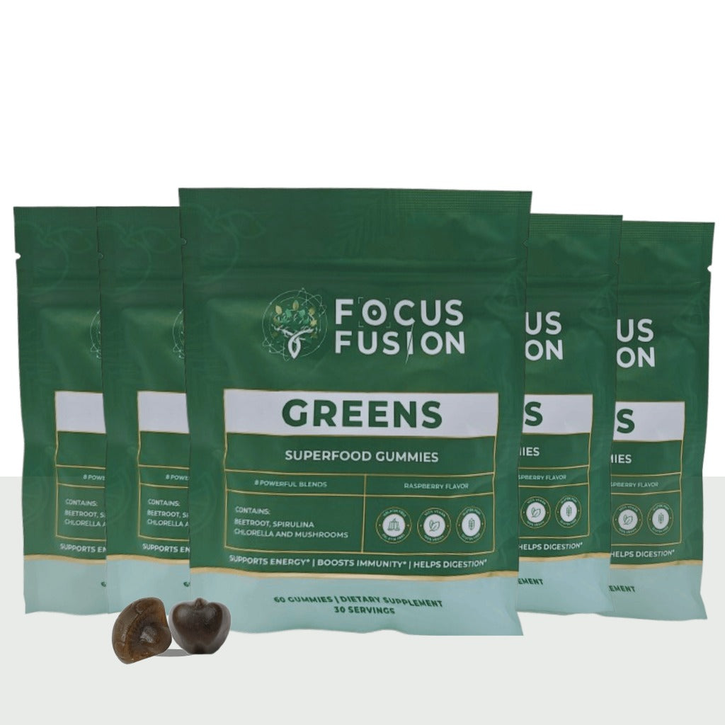 Focus Fusion Super Greens | 74+ Organic superfood gummies that boost energy, support gut health, detox, and immunity for daily focus and vibrant wellness | Natural Mix Berry Flavor | 60 Ct