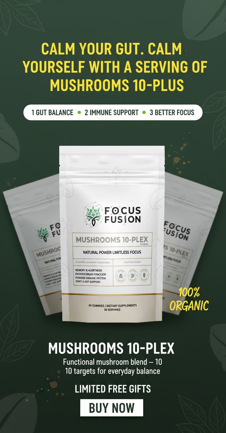 FocusFusion All-Organic Mushroom 10-Plex – Premium adaptogenic mushroom gummies powered by 10 fruiting body extracts including Lion’s Mane, Reishi, Chaga, and Cordyceps to support focus, energy, immunity, and mental clarity | Mix Berry Flavor 60 Count