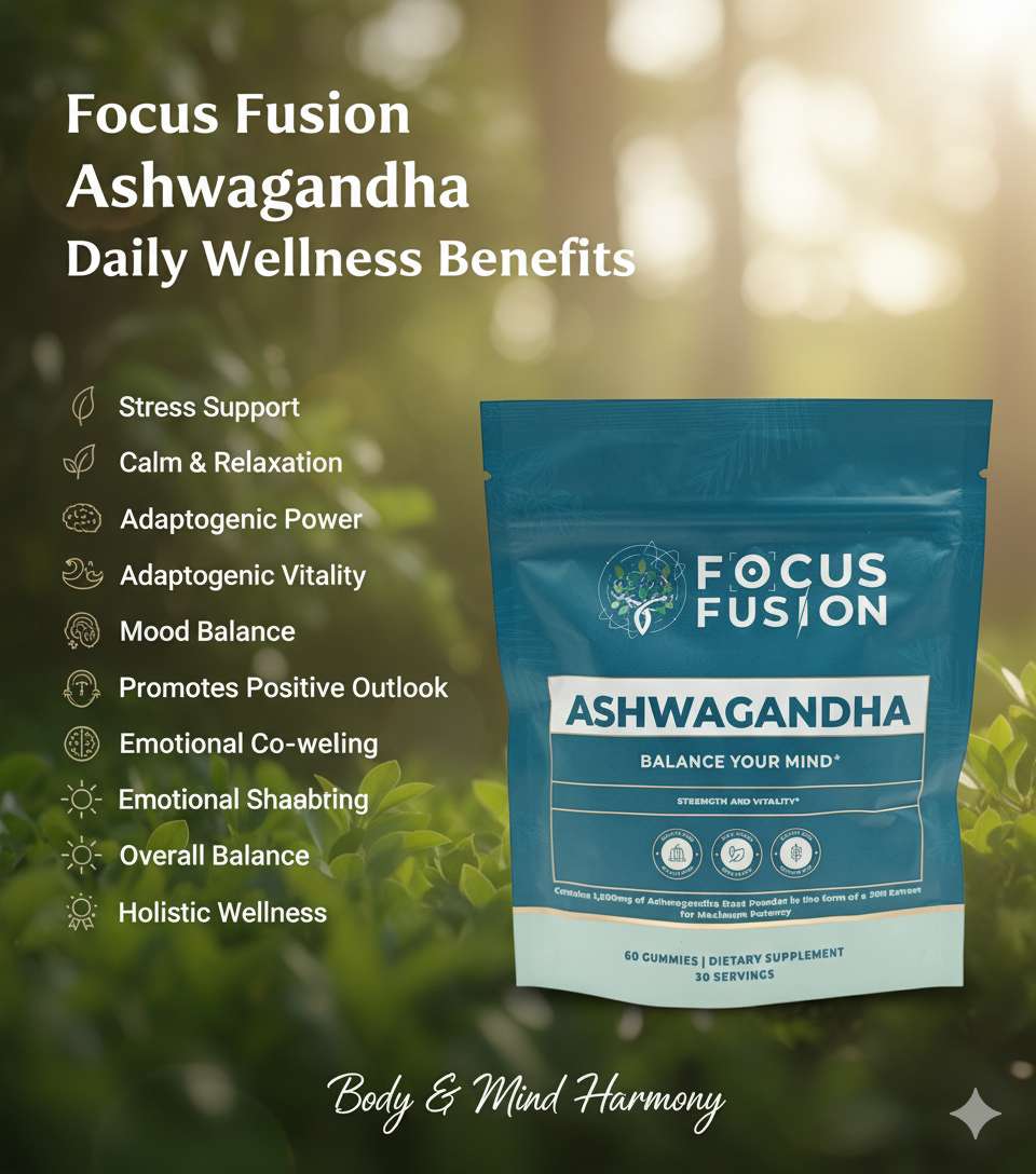 Focus Fusion™ Organic Ashwagandha Gummies with D2 & Zinc to help balance your mind, reduce stress, boost mood, improve focus, and support calm energy with all-organic adaptogenic | Mix Berry Flavor | 60 Ct