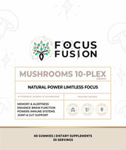 Focus Fusion Organic Fruiting Body Mushroom 10 Plex Gummies – Premium Wellness in Every Bite