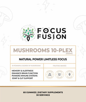 Focus Fusion Organic Fruiting Body Mushroom 10 Plex Gummies – Premium Wellness in Every Bite