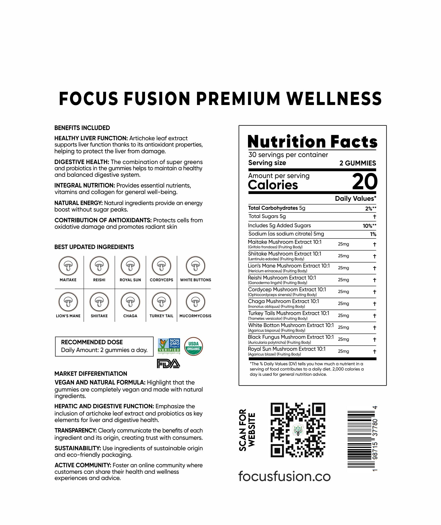 Focus Fusion Organic Fruiting Body Mushroom 10 Plex Gummies – Premium Wellness in Every Bite