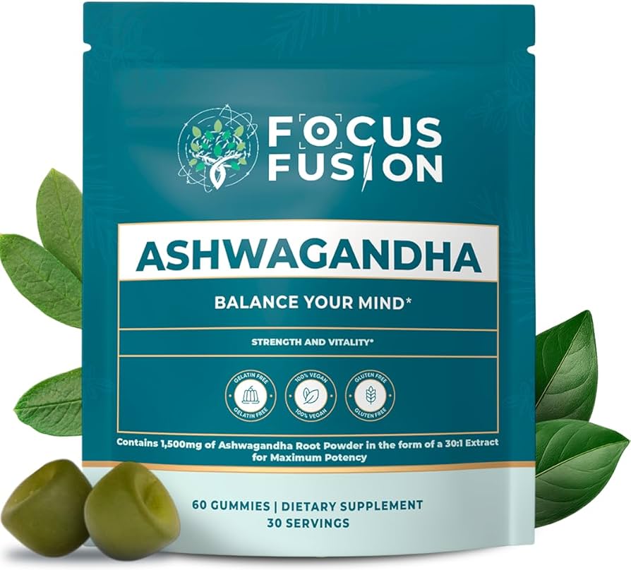 Focus Fusion™ Organic Ashwagandha Gummies with D2 & Zinc to help balance your mind, reduce stress, boost mood, improve focus, and support calm energy with all-organic adaptogenic | Mix Berry Flavor | 60 Ct