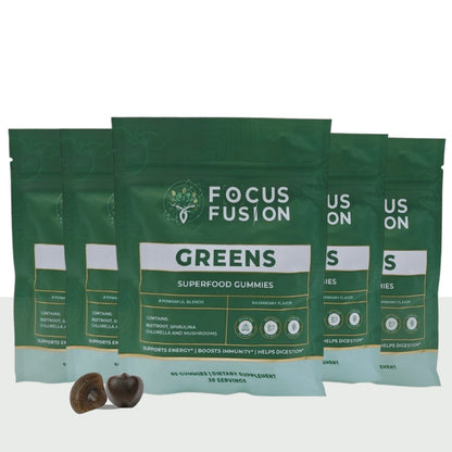 Focus Fusion Super Greens | 74+ Organic superfood gummies that boost energy, support gut health, detox, and immunity for daily focus and vibrant wellness | Natural Mix Berry Flavor | 60 Ct