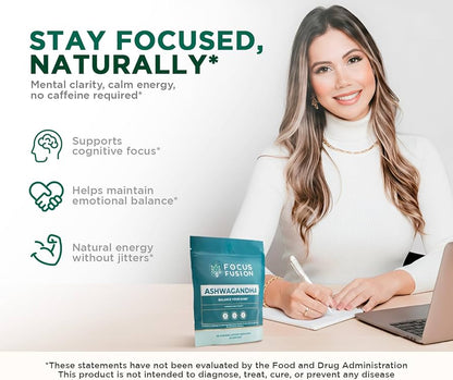 Focus Fusion™ Organic Ashwagandha Gummies with D2 & Zinc to help balance your mind, reduce stress, boost mood, improve focus, and support calm energy with all-organic adaptogenic | Mix Berry Flavor | 60 Ct