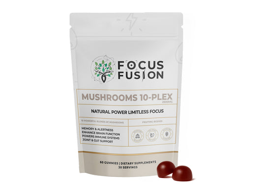 FocusFusion All-Organic Mushroom 10-Plex – Premium adaptogenic mushroom gummies powered by 10 fruiting body extracts including Lion’s Mane, Reishi, Chaga, and Cordyceps to support focus, energy, immunity, and mental clarity | Mix Berry Flavor 60 Count