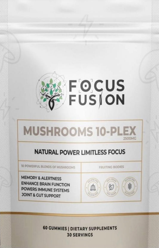 Focus Fusion Organic Fruiting Body Mushroom 10 Plex Gummies – Premium Wellness in Every Bite