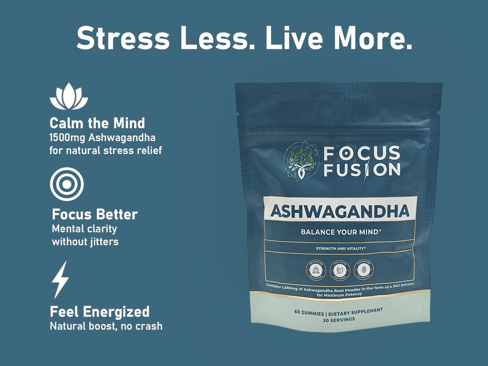 Focus Fusion™ Organic Ashwagandha Gummies With D2 & Zinc Balance Your Mind