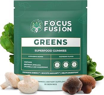 Focus Fusion Super Greens | 74+ Organic superfood gummies that boost energy, support gut health, detox, and immunity for daily focus and vibrant wellness | Natural Mix Berry Flavor | 60 Ct