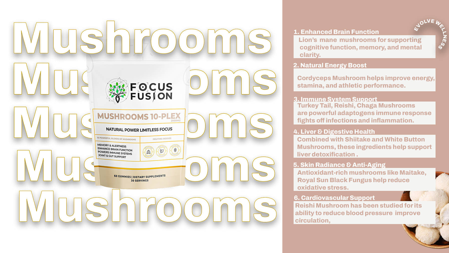 Focus Fusion Organic Fruiting Body Mushroom 10 Plex Gummies – Premium Wellness in Every Bite
