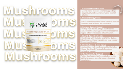 FocusFusion All-Organic Mushroom 10-Plex – Premium adaptogenic mushroom gummies powered by 10 fruiting body extracts including Lion’s Mane, Reishi, Chaga, and Cordyceps to support focus, energy, immunity, and mental clarity | Mix Berry Flavor 60 Count