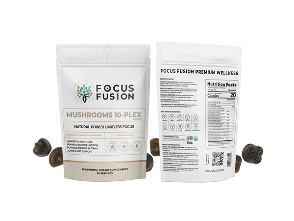 Focus Fusion Organic Fruiting Body Mushroom 10 Plex Gummies – Premium Wellness in Every Bite